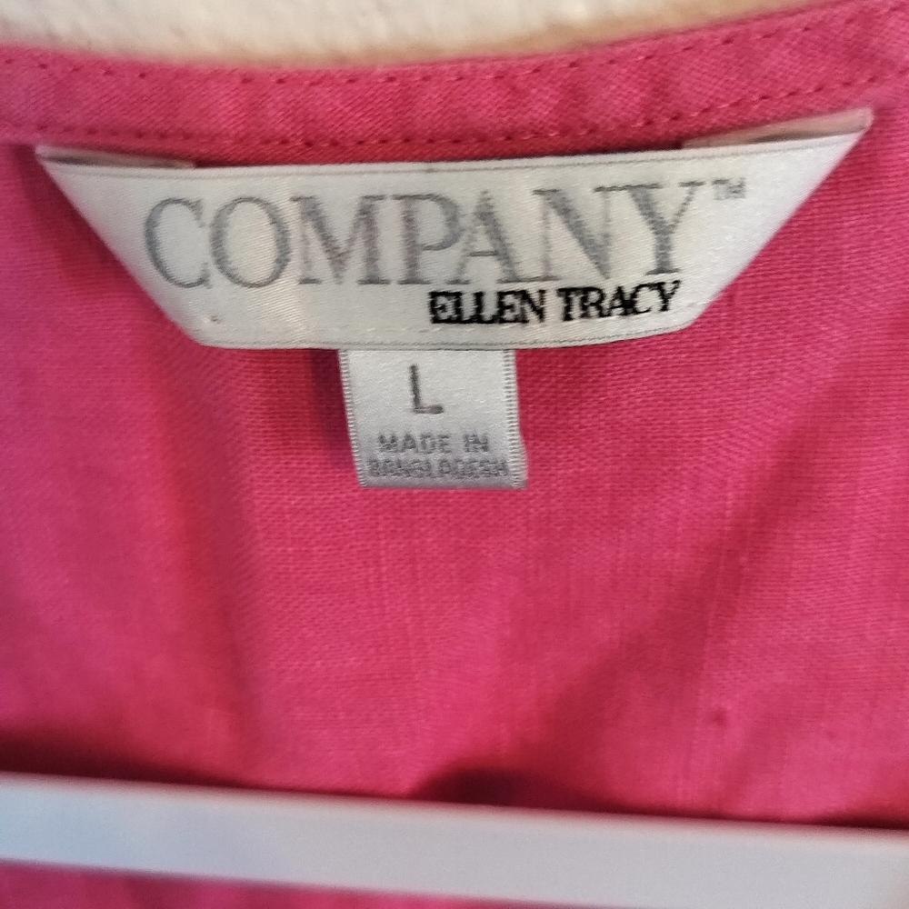 Company By Ellen Tracy 1/4 Zip Peony Pink Linen Tunic Relaxed Coastal Chic Large - Picture 3 of 5